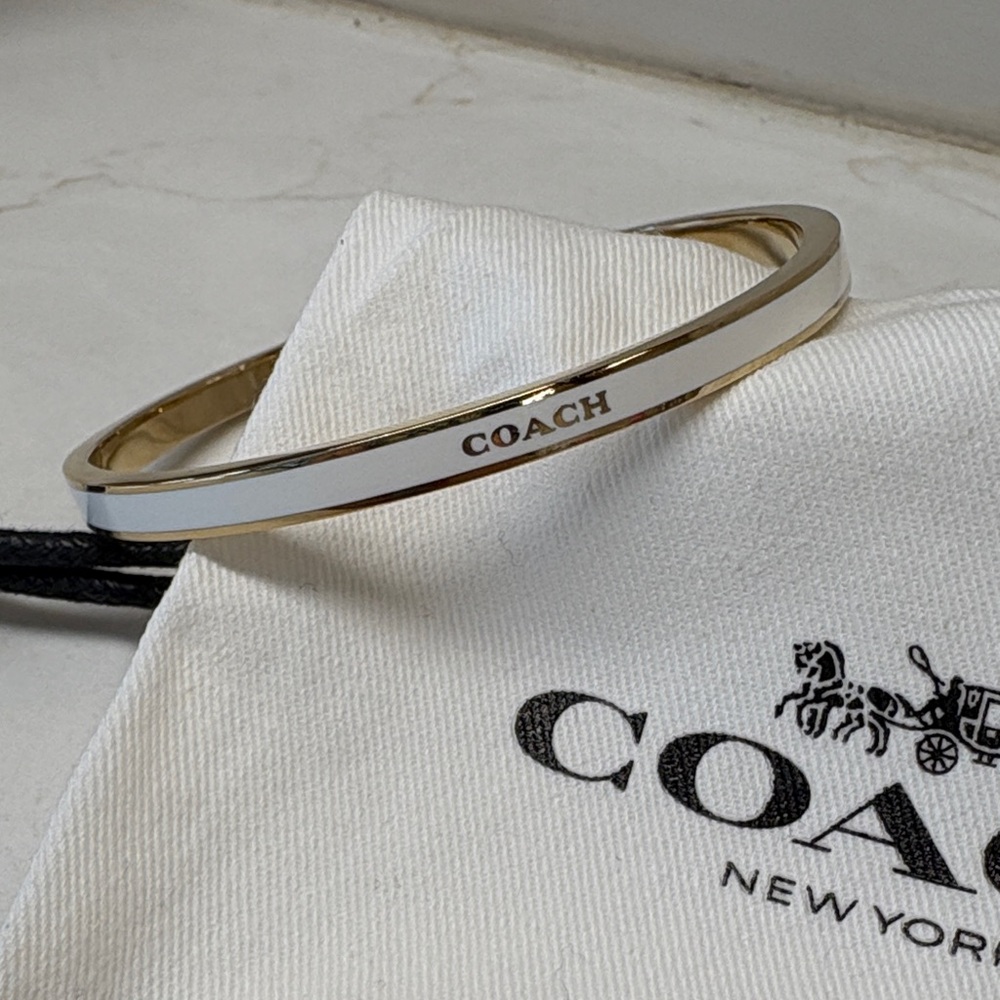 Coach White and Gold Enamel Signature Bangle Bracelet